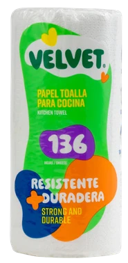 Papel toalla Velvet para cocina, 15 metros